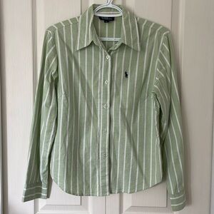 Ralph Lauren polo green striped button down shirt